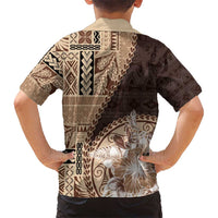 Samoa Siapo Elegant Kid Hawaiian Shirt Hibiscus Chocolate Brown Motifs - Polynesian Pride