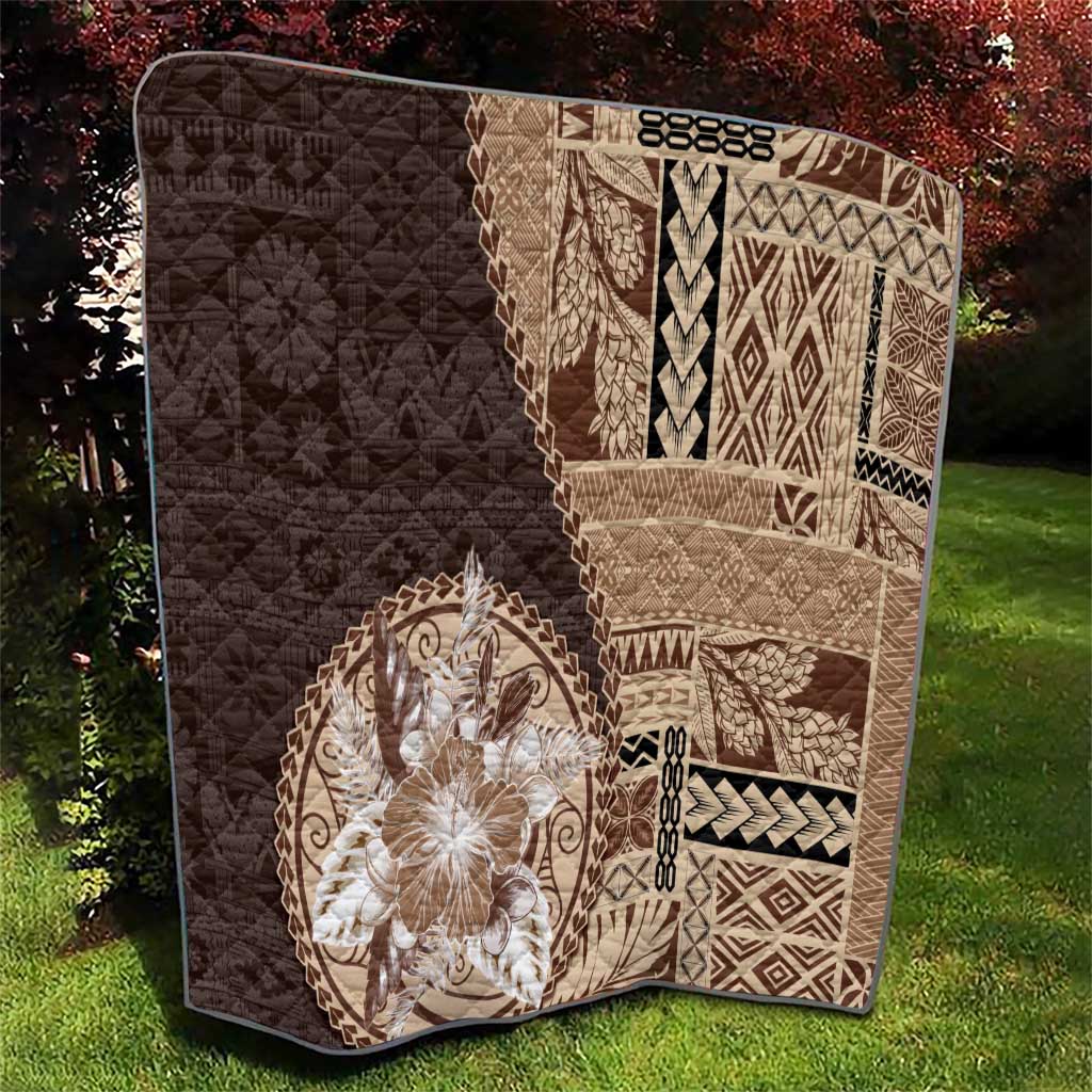 Samoa Siapo Elegant Quilt Hibiscus Chocolate Brown Motifs - Polynesian Pride