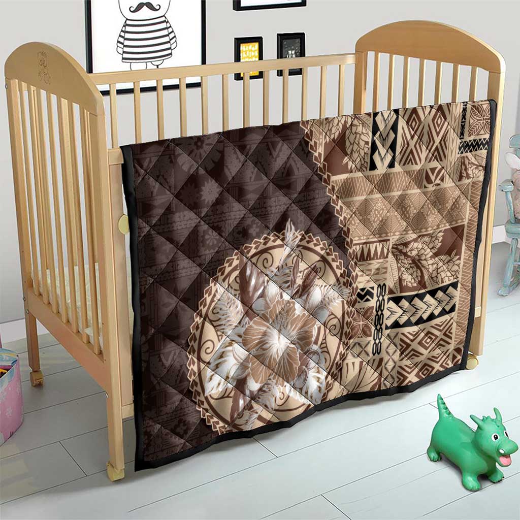 Samoa Siapo Elegant Quilt Hibiscus Chocolate Brown Motifs - Polynesian Pride