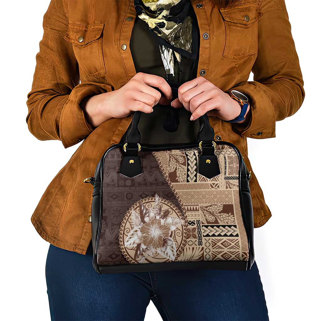 Samoa Siapo Elegant Shoulder Handbag Hibiscus Chocolate Brown Motifs - Polynesian Pride