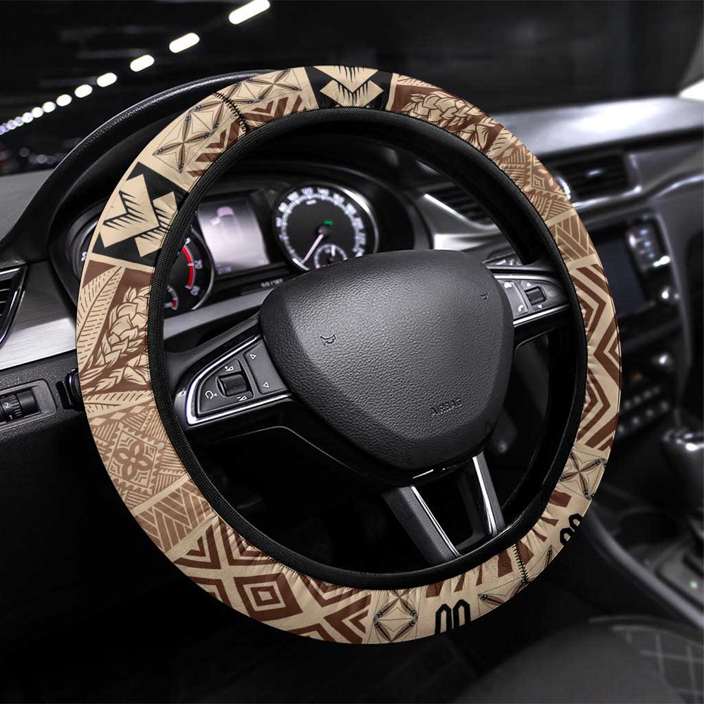Samoa Siapo Elegant Steering Wheel Cover Hibiscus Chocolate Brown Motifs - Polynesian Pride