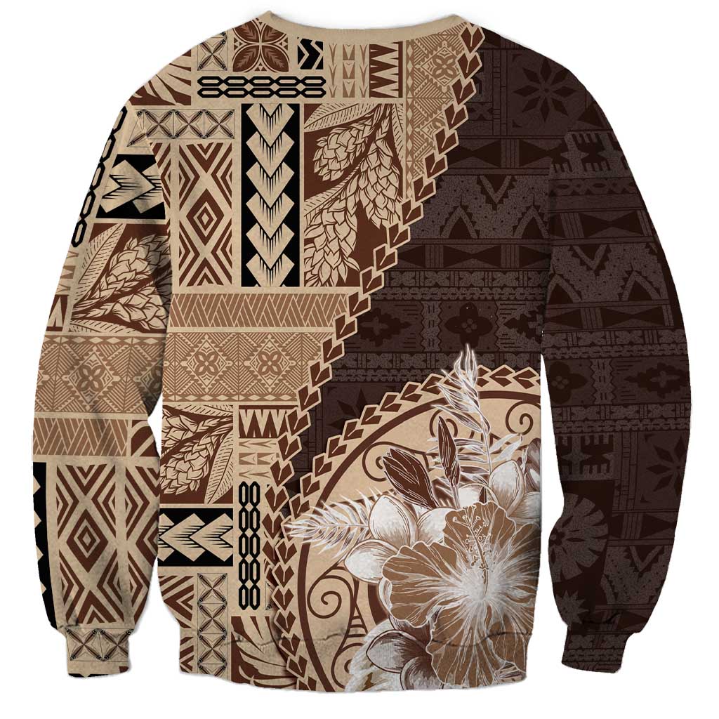 Samoa Siapo Elegant Sweatshirt Hibiscus Chocolate Brown Motifs - Polynesian Pride