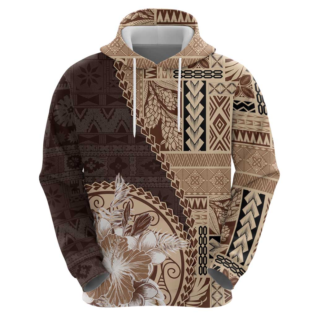 Samoa Siapo Elegant Zip Hoodie Hibiscus Chocolate Brown Motifs - Polynesian Pride