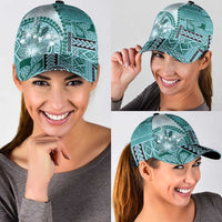 Samoa Siapo Elegant Classic Cap Hibiscus Teal Motifs - Polynesian Pride