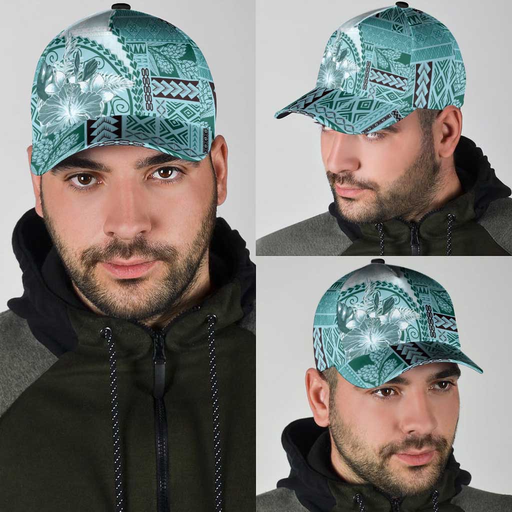 Samoa Siapo Elegant Classic Cap Hibiscus Teal Motifs - Polynesian Pride