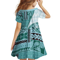Samoa Siapo Elegant Family Matching Short Sleeve Bodycon Dress and Hawaiian Shirt Hibiscus Teal Motifs LT05 - Polynesian Pride