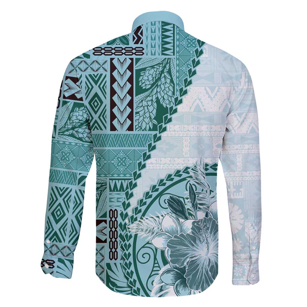 Samoa Siapo Elegant Family Matching Short Sleeve Bodycon Dress and Hawaiian Shirt Hibiscus Teal Motifs LT05 - Polynesian Pride