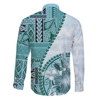 Samoa Siapo Elegant Family Matching Short Sleeve Bodycon Dress and Hawaiian Shirt Hibiscus Teal Motifs LT05 - Polynesian Pride
