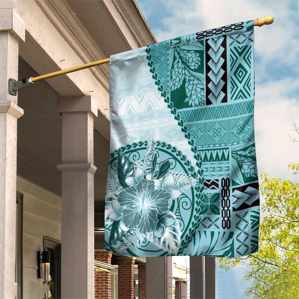 Samoa Siapo Elegant Garden Flag Hibiscus Teal Motifs - Polynesian Pride