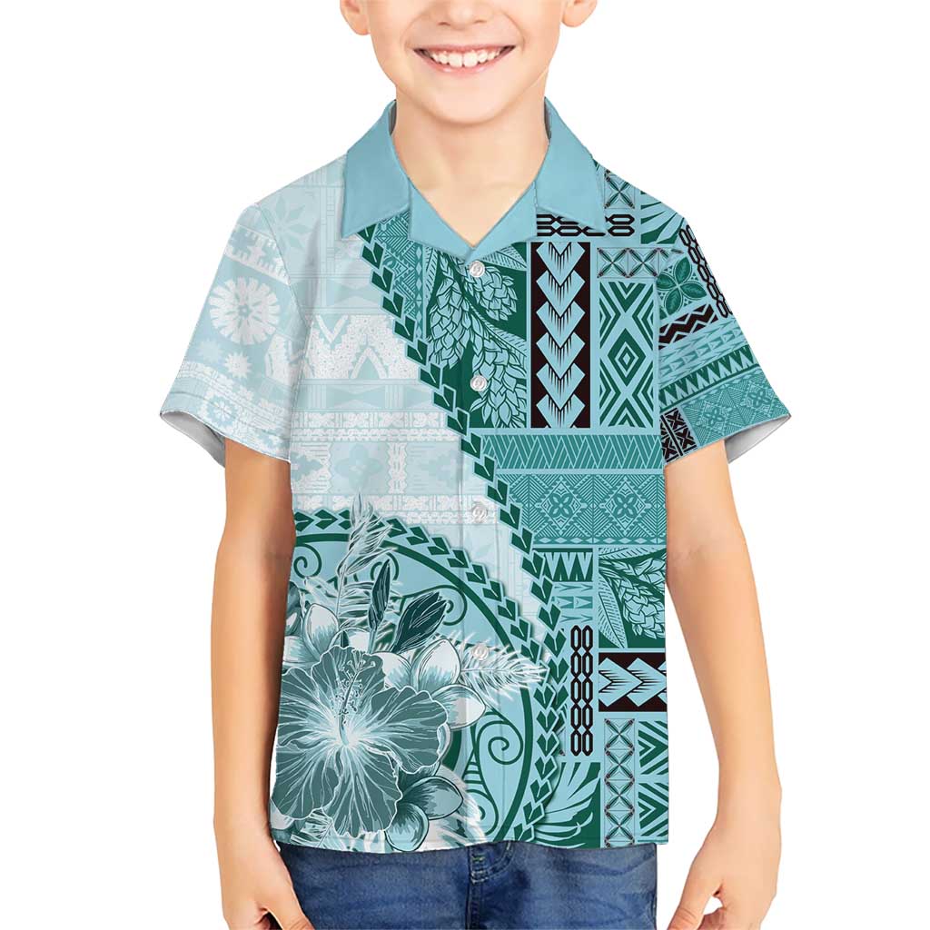 Samoa Siapo Elegant Hawaiian Shirt Hibiscus Teal Motifs - Polynesian Pride