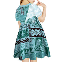 Samoa Siapo Elegant Kid Short Sleeve Dress Hibiscus Teal Motifs - Polynesian Pride