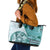 Samoa Siapo Elegant Leather Tote Bag Hibiscus Teal Motifs - Polynesian Pride