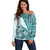 Samoa Siapo Elegant Off Shoulder Sweater Hibiscus Teal Motifs - Polynesian Pride