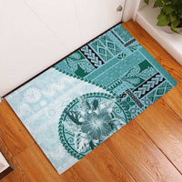 Samoa Siapo Elegant Rubber Doormat Hibiscus Teal Motifs - Polynesian Pride