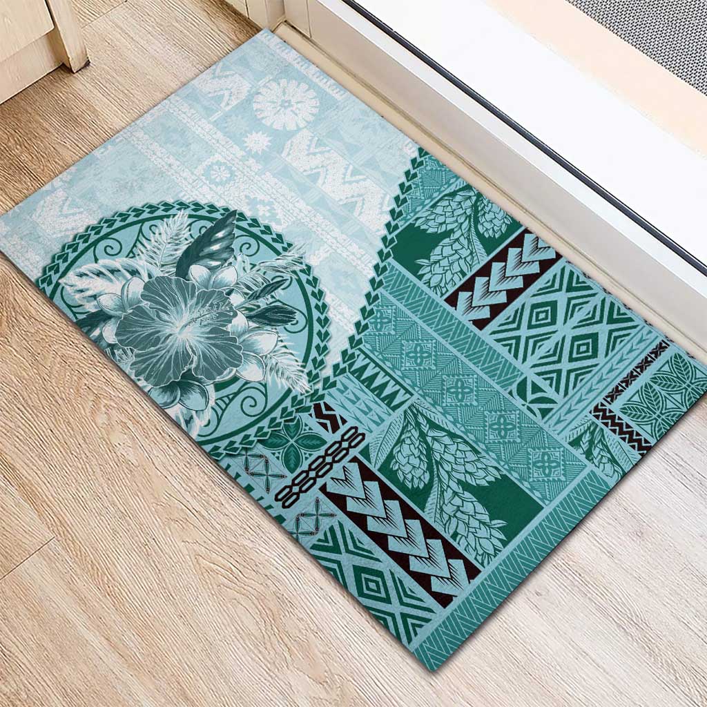 Samoa Siapo Elegant Rubber Doormat Hibiscus Teal Motifs - Polynesian Pride