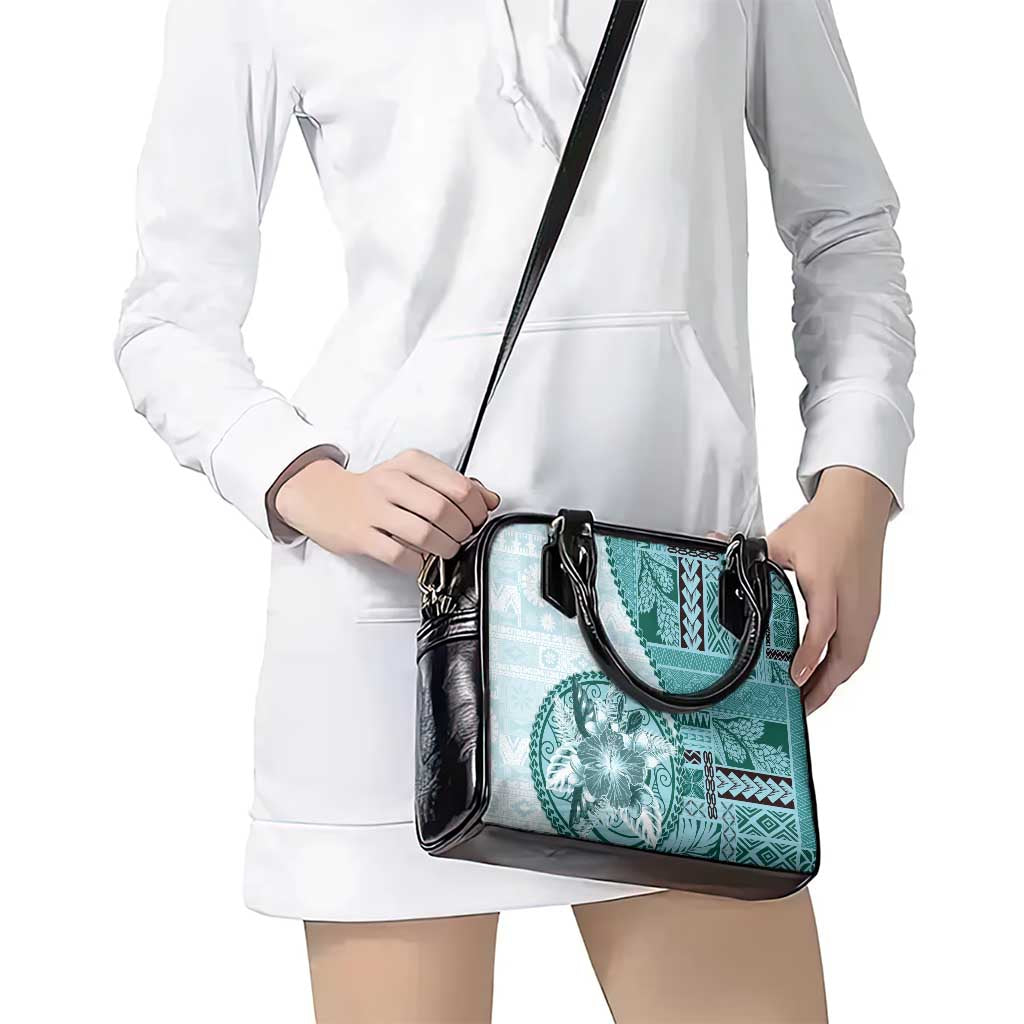 Samoa Siapo Elegant Shoulder Handbag Hibiscus Teal Motifs - Polynesian Pride