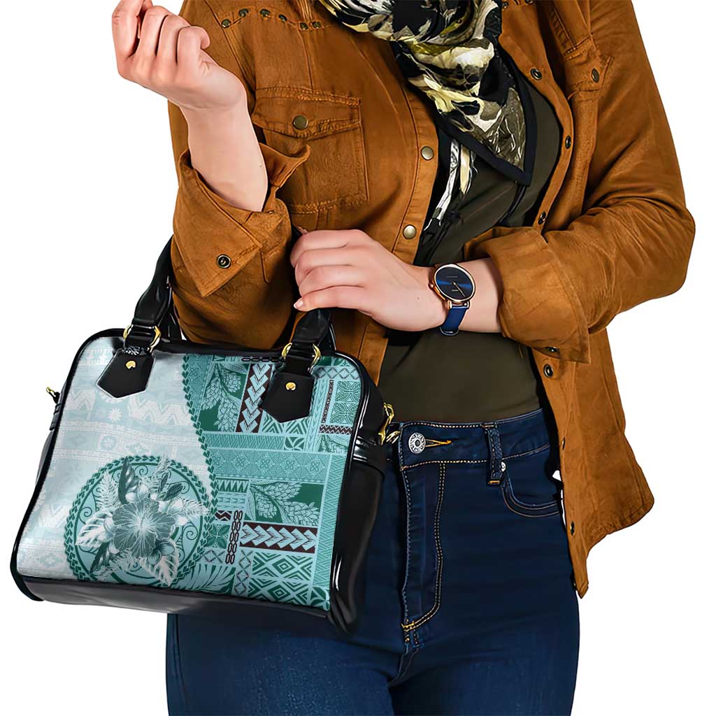 Samoa Siapo Elegant Shoulder Handbag Hibiscus Teal Motifs - Polynesian Pride