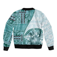 Samoa Siapo Elegant Sleeve Zip Bomber Jacket Hibiscus Teal Motifs - Polynesian Pride