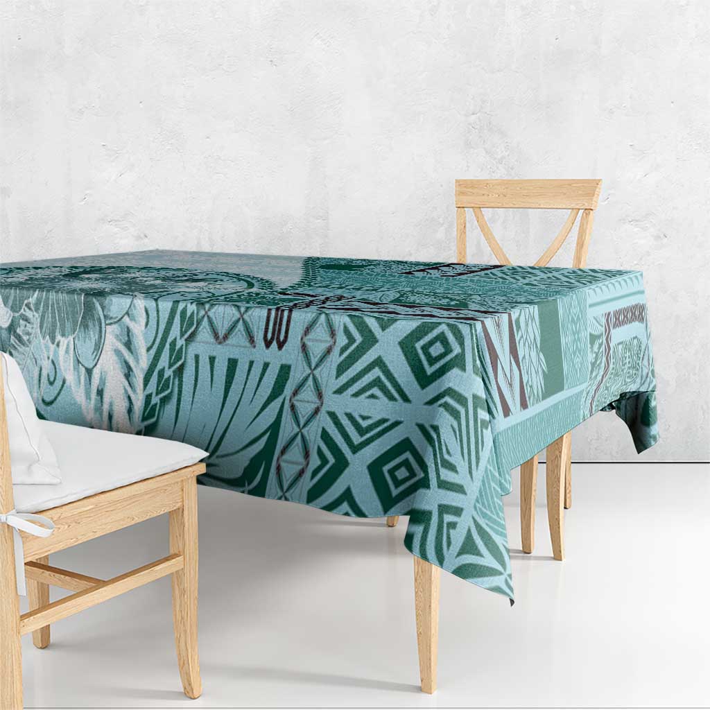 Samoa Siapo Elegant Tablecloth Hibiscus Teal Motifs - Polynesian Pride