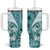 Samoa Siapo Elegant Tumbler With Handle Hibiscus Teal Motifs - Polynesian Pride