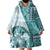 Samoa Siapo Elegant Wearable Blanket Hoodie Hibiscus Teal Motifs - Polynesian Pride
