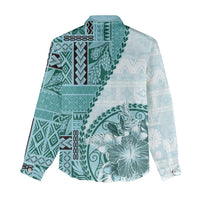 Samoa Siapo Elegant Women Casual Shirt Hibiscus Teal Motifs - Polynesian Pride