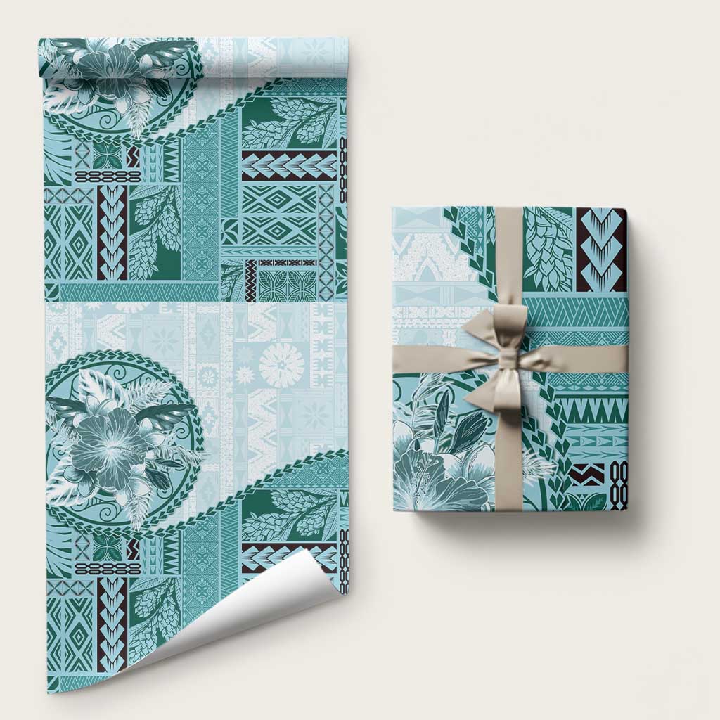 Samoa Siapo Elegant Wrapping Paper Hibiscus Teal Motifs - Polynesian Pride