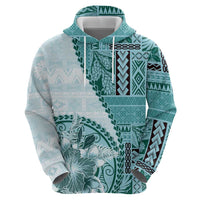 Samoa Siapo Elegant Zip Hoodie Hibiscus Teal Motifs - Polynesian Pride