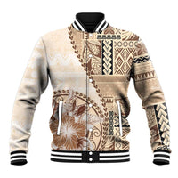 Samoa Siapo Elegant Baseball Jacket Hibiscus Beige Motifs - Polynesian Pride