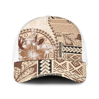 Samoa Siapo Elegant Baseball Net Cap Hibiscus Beige Motifs - Polynesian Pride
