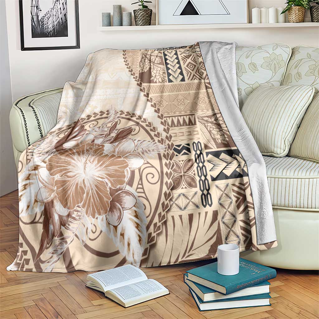 Samoa Siapo Elegant Blanket Hibiscus Beige Motifs - Polynesian Pride