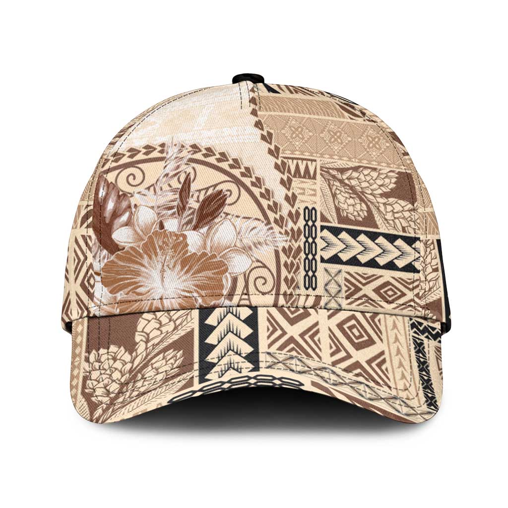 Samoa Siapo Elegant Classic Cap Hibiscus Beige Motifs LT05 Universal Fit Beige - Polynesian Pride