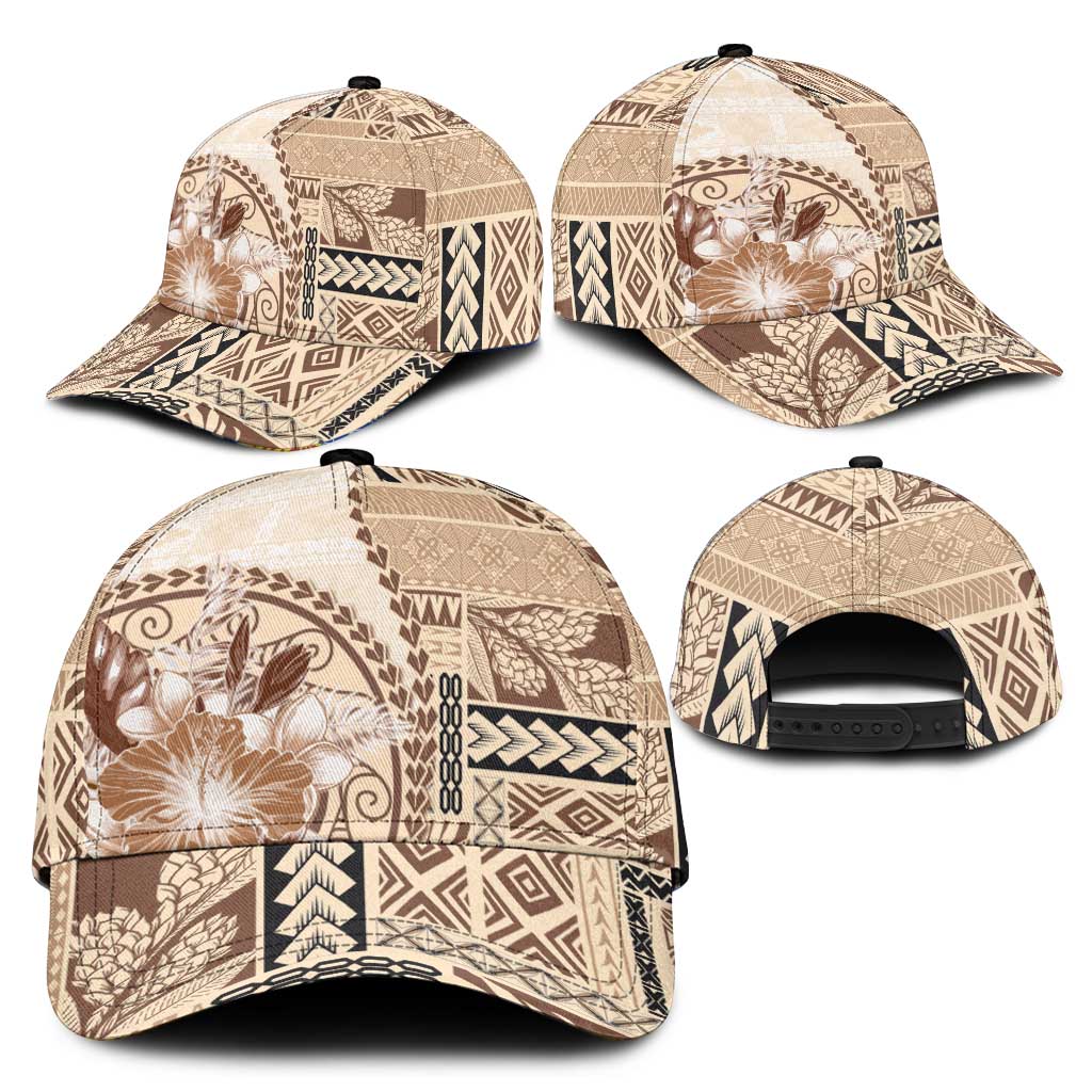 Samoa Siapo Elegant Classic Cap Hibiscus Beige Motifs LT05 - Polynesian Pride