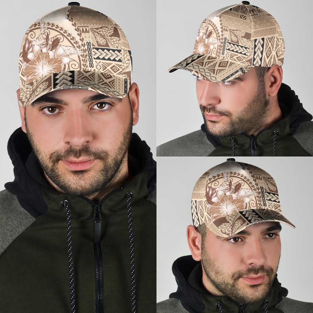 Samoa Siapo Elegant Classic Cap Hibiscus Beige Motifs LT05 - Polynesian Pride