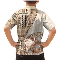 Samoa Siapo Elegant Family Matching Mermaid Dress and Hawaiian Shirt Hibiscus Beige Motifs LT05 - Polynesian Pride