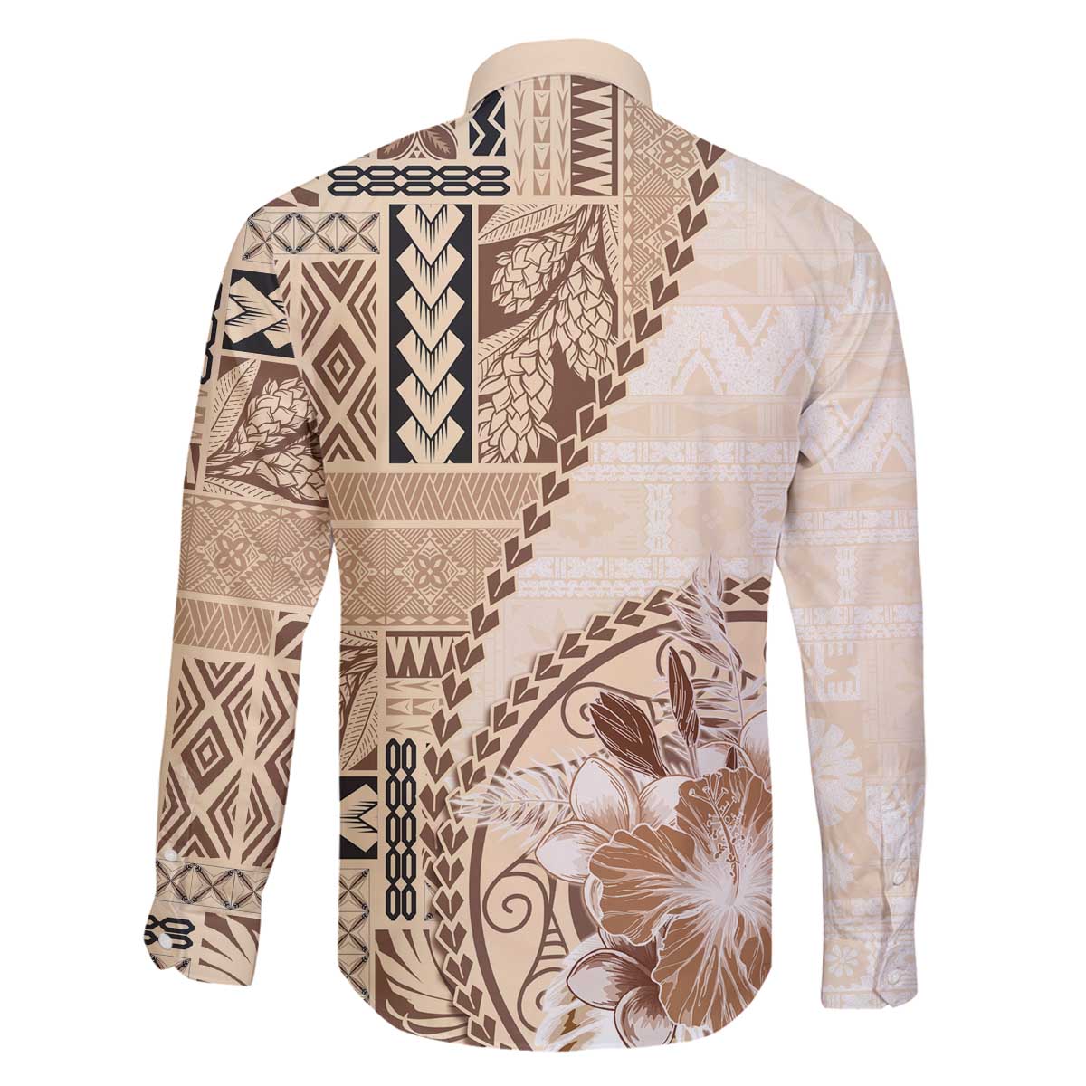 Samoa Siapo Elegant Family Matching Off The Shoulder Long Sleeve Dress and Hawaiian Shirt Hibiscus Beige Motifs LT05 - Polynesian Pride
