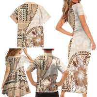 Samoa Siapo Elegant Family Matching Short Sleeve Bodycon Dress and Hawaiian Shirt Hibiscus Beige Motifs LT05 - Polynesian Pride