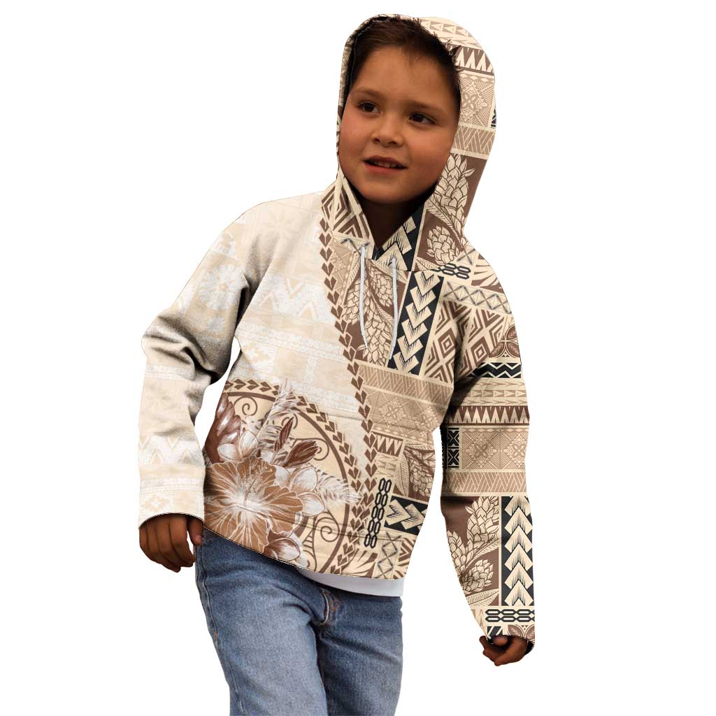Samoa Siapo Elegant Kid Hoodie Hibiscus Beige Motifs - Polynesian Pride