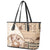Samoa Siapo Elegant Leather Tote Bag Hibiscus Beige Motifs - Polynesian Pride