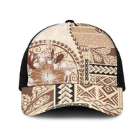 Samoa Siapo Elegant Mesh Trucker Cap Hibiscus Beige Motifs - Polynesian Pride