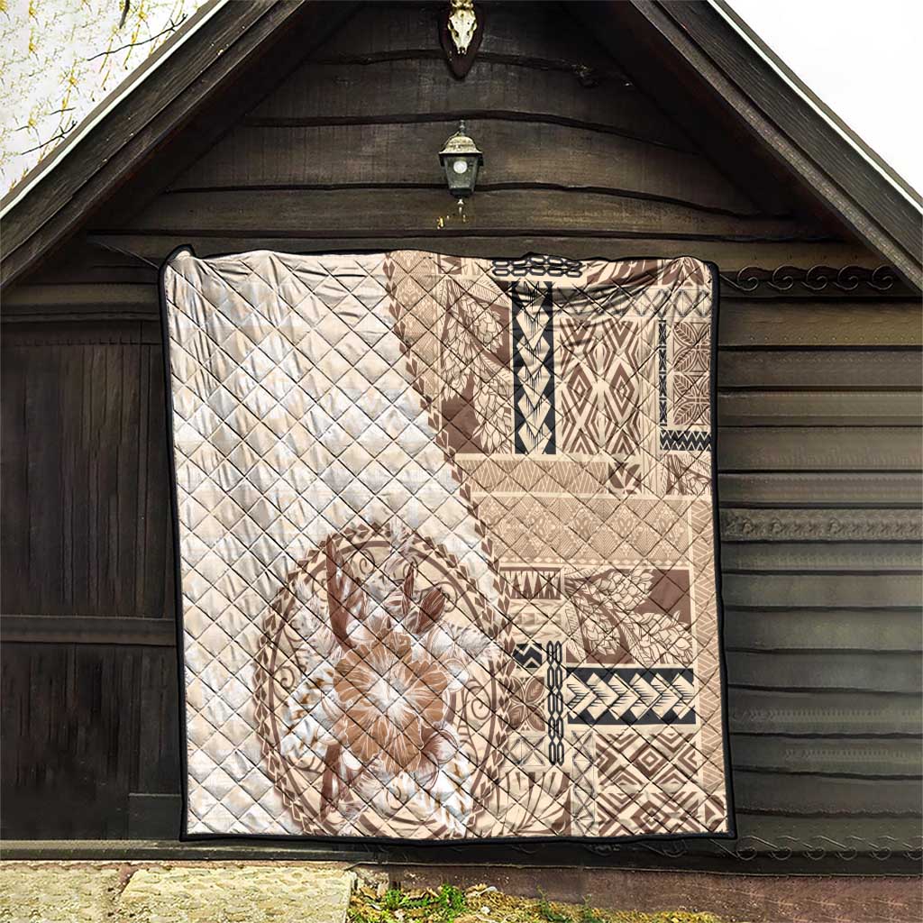 Samoa Siapo Elegant Quilt Hibiscus Beige Motifs - Polynesian Pride