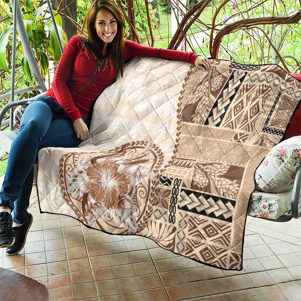 Samoa Siapo Elegant Quilt Hibiscus Beige Motifs - Polynesian Pride