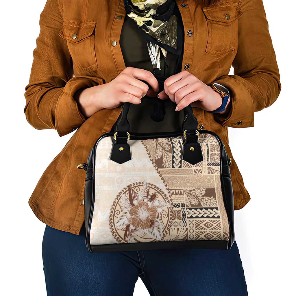 Samoa Siapo Elegant Shoulder Handbag Hibiscus Beige Motifs - Polynesian Pride