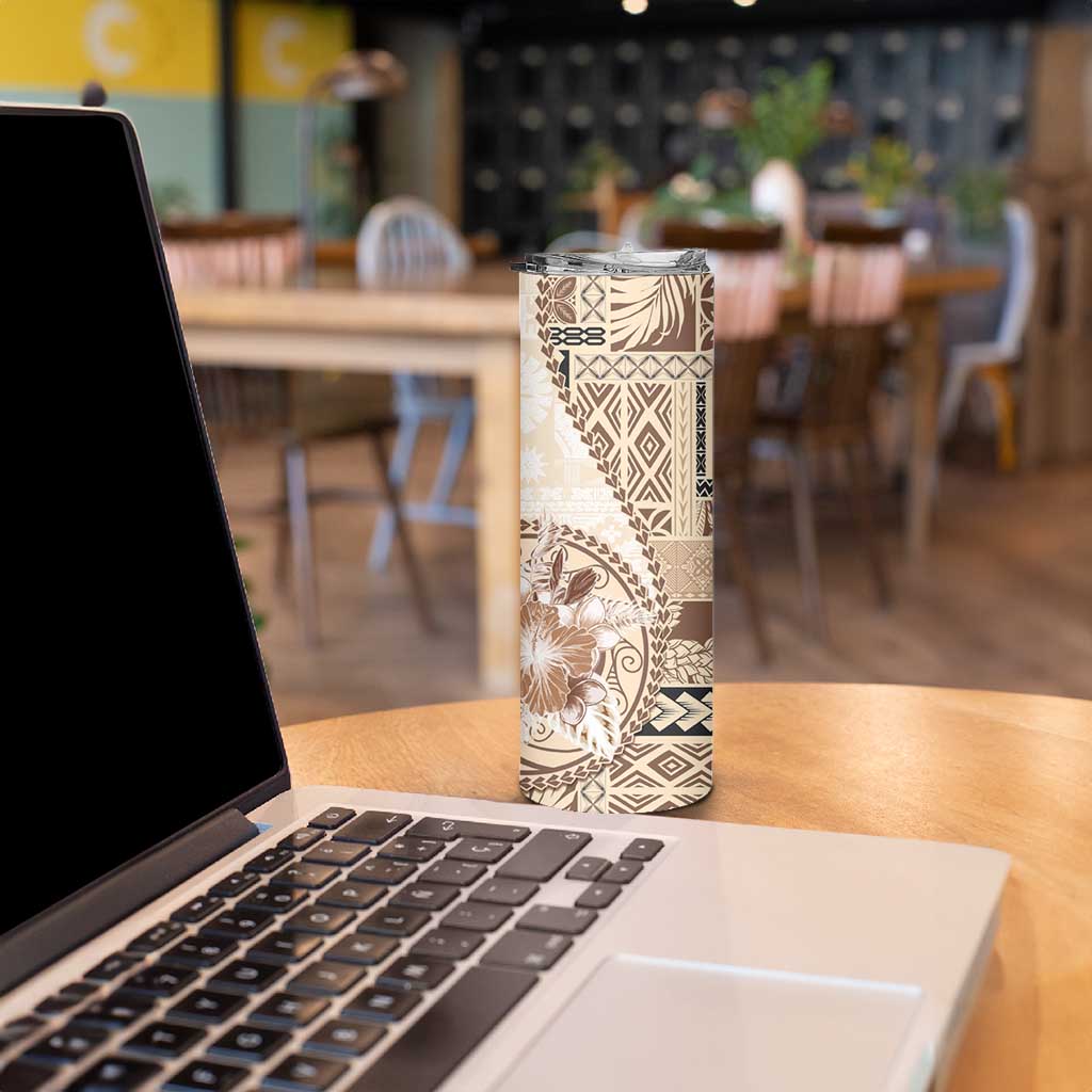 Samoa Siapo Elegant Skinny Tumbler Hibiscus Beige Motifs - Polynesian Pride