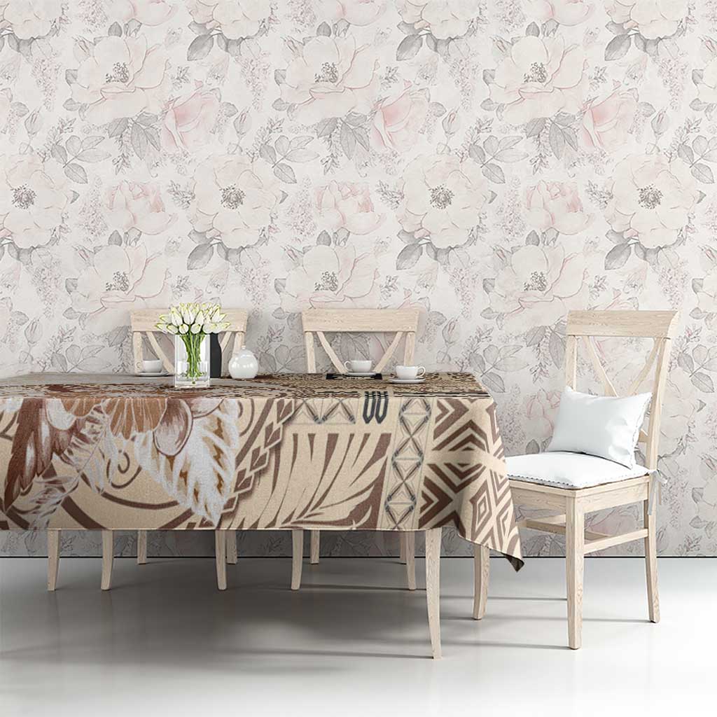 Samoa Siapo Elegant Tablecloth Hibiscus Beige Motifs - Polynesian Pride