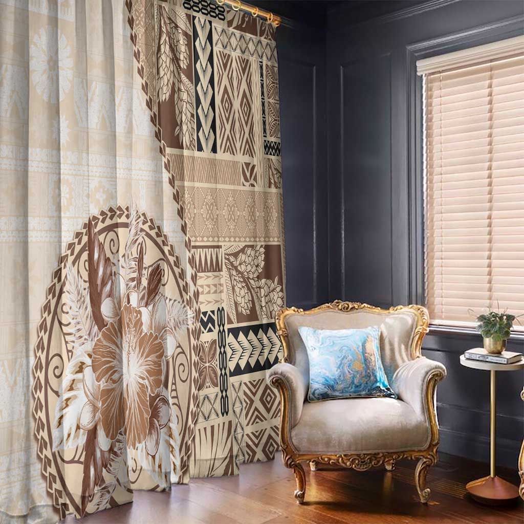 Samoa Siapo Elegant Window Curtain Hibiscus Beige Motifs - Polynesian Pride