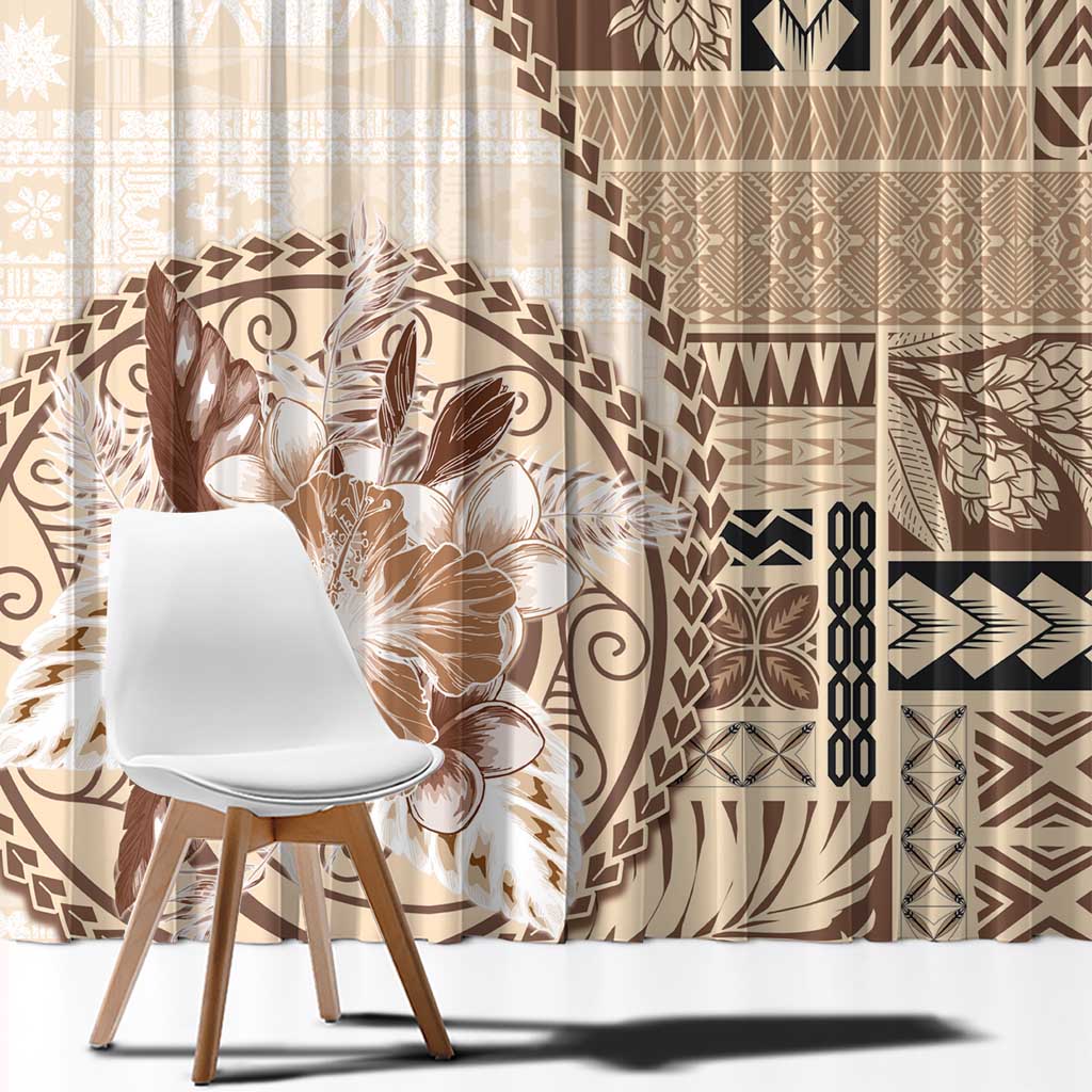Samoa Siapo Elegant Window Curtain Hibiscus Beige Motifs - Polynesian Pride