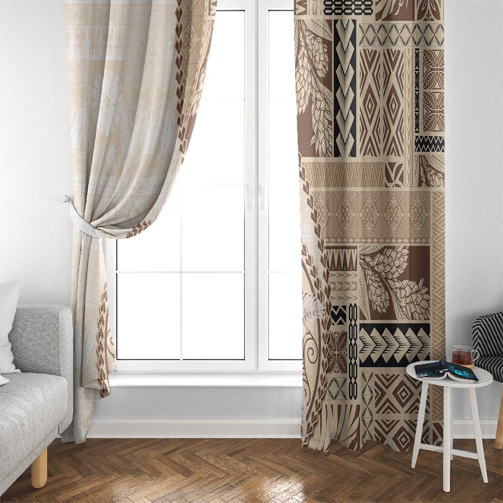 Samoa Siapo Elegant Window Curtain Hibiscus Beige Motifs - Polynesian Pride