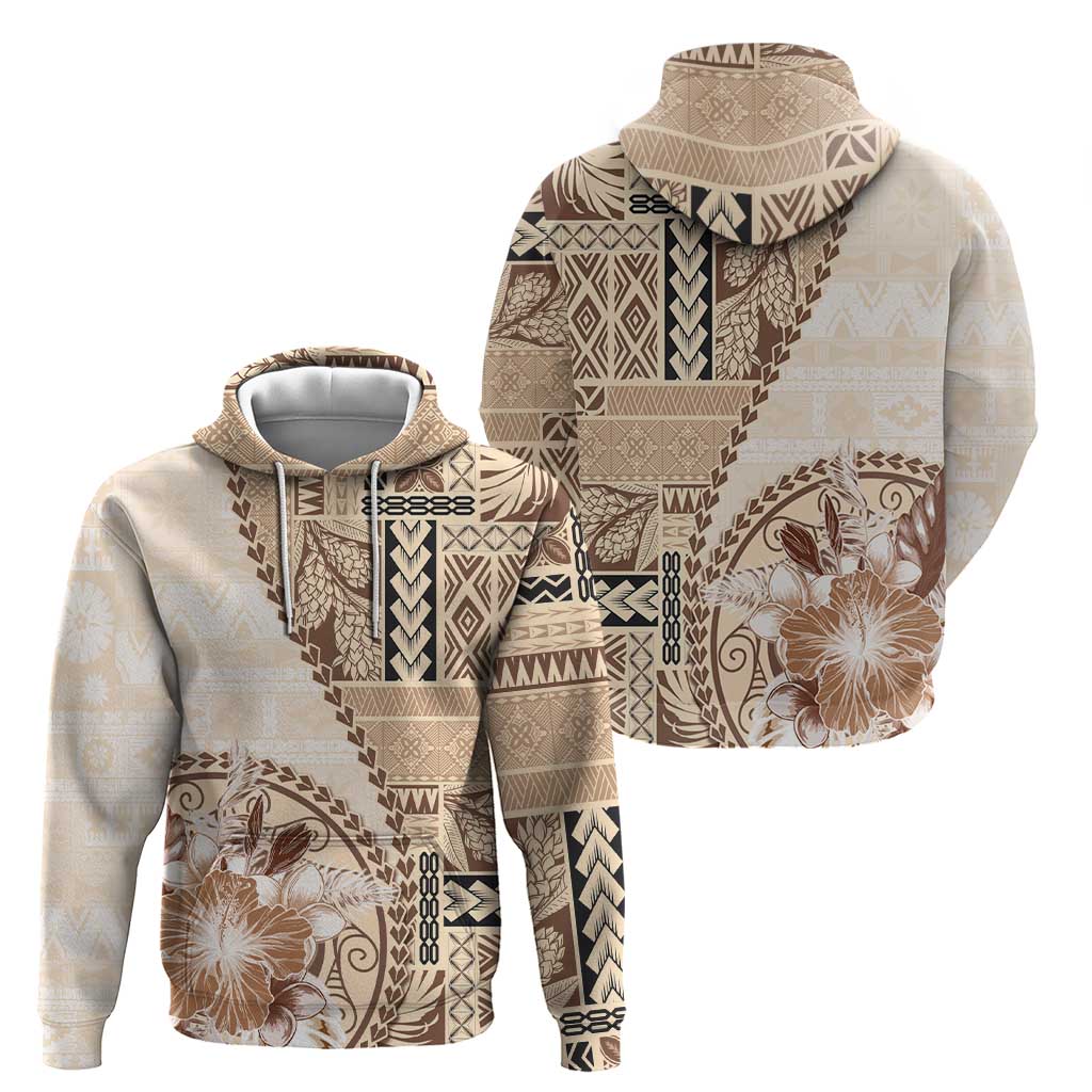 Samoa Siapo Elegant Zip Hoodie Hibiscus Beige Motifs - Polynesian Pride