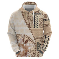 Samoa Siapo Elegant Zip Hoodie Hibiscus Beige Motifs - Polynesian Pride